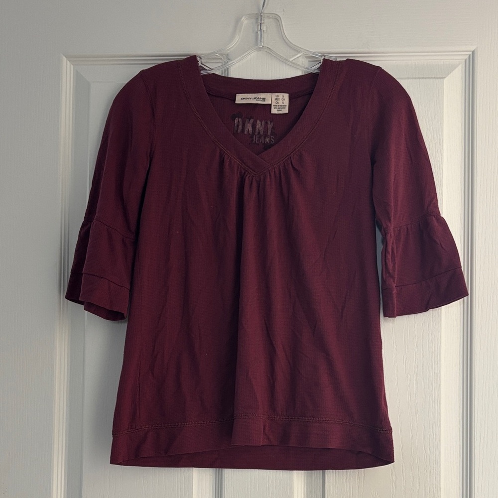 DKNY Jeans Burgundy V-Neck Blouse Sz SP